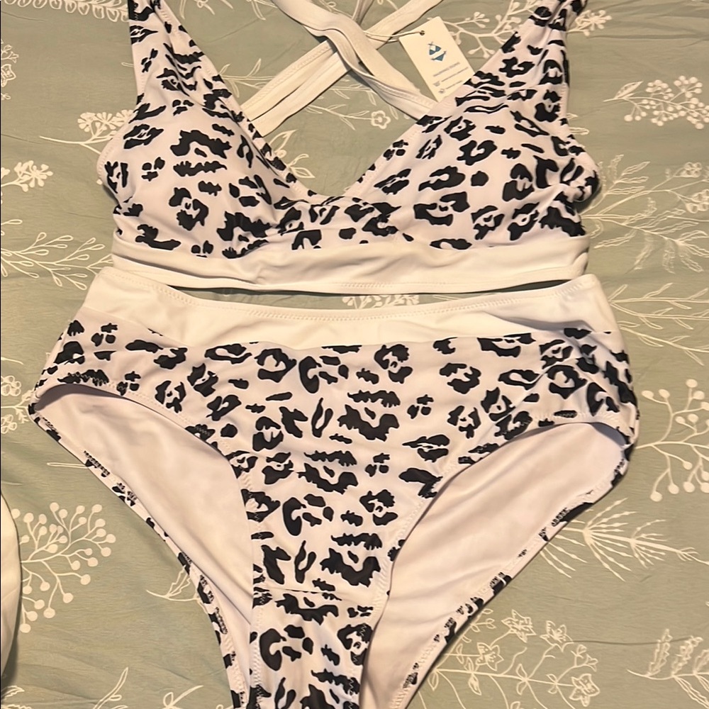 Black and White Animal Print Bikini Set